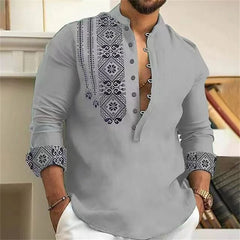 Fashionable 7 Button Men's Long Sleeve Shirt Button Down Shirt Loose