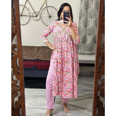 Pink Naira Cut Kurta Palazzo Dupatta Women Designers Salwar Kameez