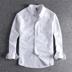 Washed Oxford fabric base simple pocket long sleeve shirt men's casual