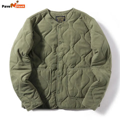 Winter Retro Quilted Jacket Men Collarless Cotton Padded Coat M65