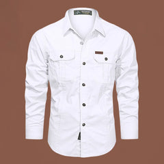 2024 Spring Cotton Cargo Shirt for Men Long Sleeve Multi-Pocket Shirts