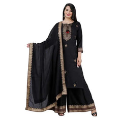 Women Pakistani Black Salwar Kameez Dupatta Palazzo Kurta Stitched