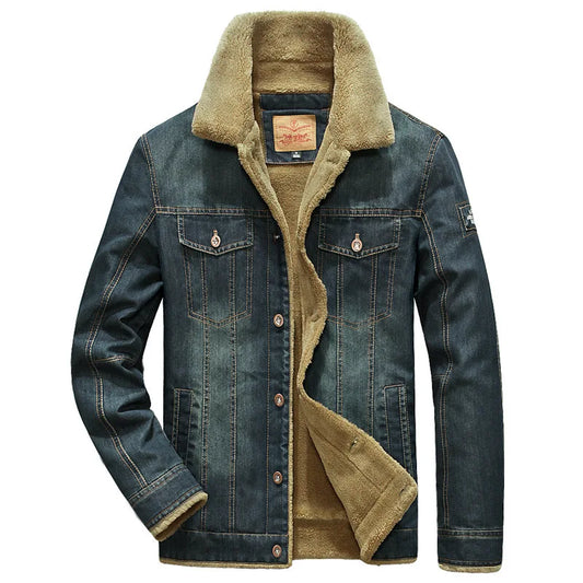 Men's Denim Jacket Fleece Thick Winter Warm Windbreaker Casual