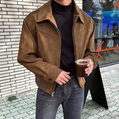 Spring Autumn Fashion Jackets Men Loose Turn Down Collar Coat Mens