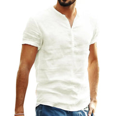 Summer New Men's Solid Color Short-Sleeved T-shirt Cotton And Linen