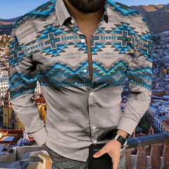 Social Fashion Men Shirts Casual  Buttoned Shirt Aztec Ethnic Print