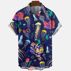 3d Sea Animal Seahorse Fish Print Lapel Hawaiian Shirt Men's Summer