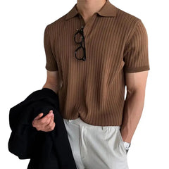 Dropshipping!!Lapel Short Sleeve Buttons Half Placket Loose Men Summer