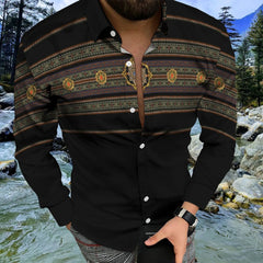 Social Fashion Men Shirts Casual  Buttoned Shirt Aztec Ethnic Print