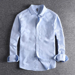 Washed Oxford fabric base simple pocket long sleeve shirt men's casual