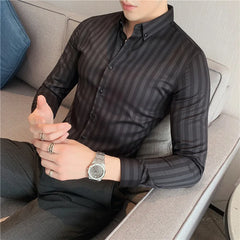 2023 Spring Shirts Men Dress Vertical Stripe Shirts Slim Men Casual