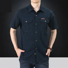 2024 Summer Green Cargo Shirts for Men Short Sleeve Casual Blouse