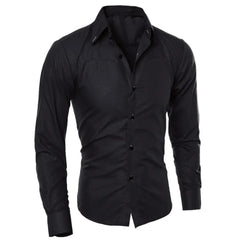 Men's Luxury Casual Social Formal Shirt Lapel Long Sleeve Slim Solid