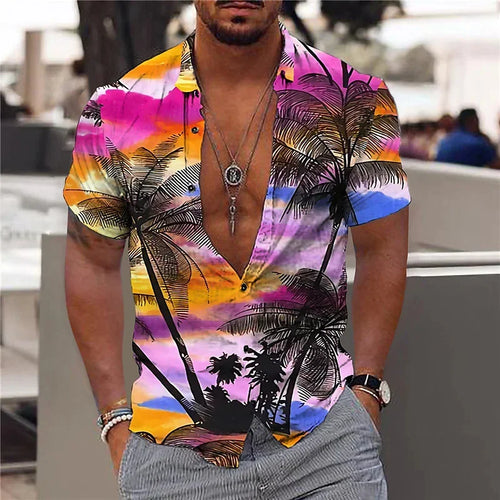 2024 Summer Hawaiian Men's Shirt Vacation Daily Slim-fit Top Gym