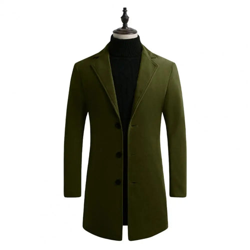 Korean Style Men Trench Coat Lapel Buttons Woolen Coat Casual Overcoat