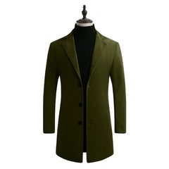 Korean Style Men Trench Coat Lapel Buttons Woolen Coat Casual Overcoat