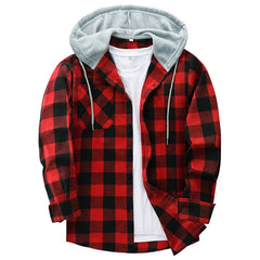 Spring Autumn Men's Checkered Shirt Hooded Flannel Warm Fashion Luxury