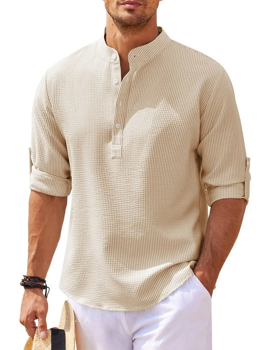 2024 New Men's stand collar shirt T-shirt men's Long sleeve shirt