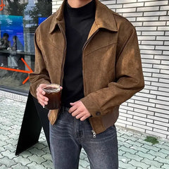 Spring Autumn Fashion Jackets Men Loose Turn Down Collar Coat Mens