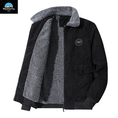 Men's Autumn And Winter Corduroy Jacket With Fleece And Thick Lamb