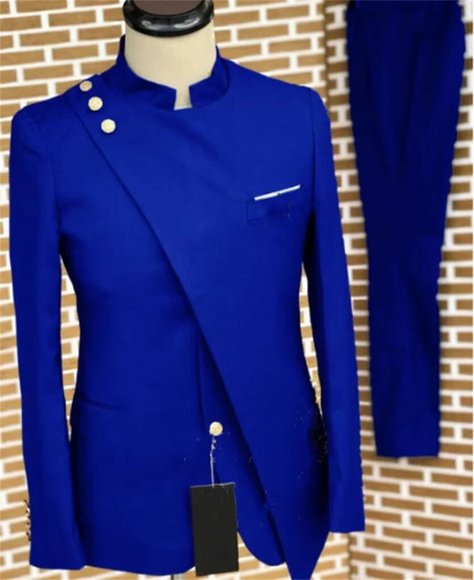 Navy Blue Men's Suit Blazer Sets 2 Pieces Fashion Style Slim Fit