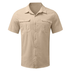 Cotton Linen Hot Sale Men Short-Sleeved Shirts Summer Solid Color