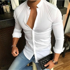 Bababuy Men's Long Sleeve Shirts Casual Streetwear Stand Collar Shirts