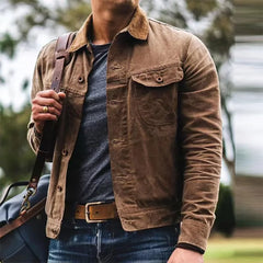 Autumn Retro Male Jacket Canvas Cotton Khaki Military Uniform Light