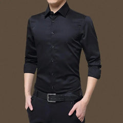 Men Long Sleeve Shirt Single-breasted Autumn Cardigan Solid Color