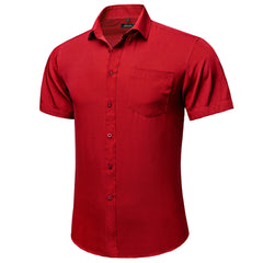 Fashion Red Luxury Shirt for Men Wedding Party Turn-down Collar Short