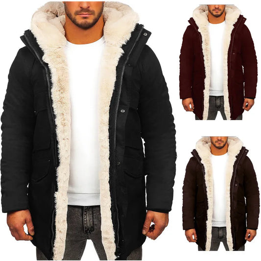 Warm Faux Fur Jacket Coat Parka Hooded Men Autumn Winter Long Sleeve