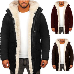 Warm Faux Fur Jacket Coat Parka Hooded Men Autumn Winter Long Sleeve