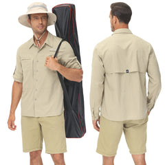 Men's Fishing Shirts Casual Cargo Hiking Shirt Long Sleeve UPF 50+