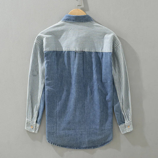 New Men's Denim Shirts Spring High Street Loose Long Sleeves Jean Tops