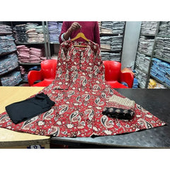 Anarkali Gown Kurti Pant Dupatta Printed Work Women Designer Cotton