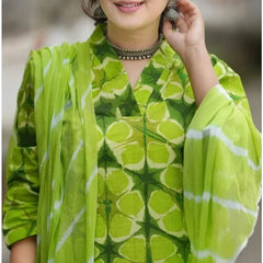 Green Color Printed Kurti Palazzo with Dupatta Diwali Wear Kurta Pant