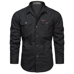 2024 Spring Cotton Cargo Shirt for Men Long Sleeve Multi-Pocket Shirts