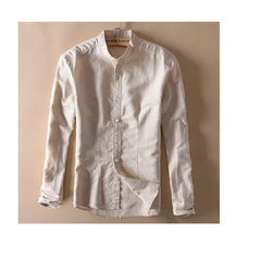 Men Stand Collar Linen Shirts Long Sleeve Mens Button-Front Quality