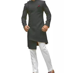 Stand Collar Single Breasted Long Jacket Indian Groom Tuxedo Groom