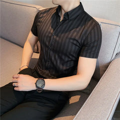 2023 Spring Shirts Men Dress Vertical Stripe Shirts Slim Men Casual