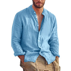 Men's Solid Color Long Sleeve Shirt Linen Cotton Shirts Trend