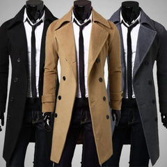 Simple Trench Coat  Double-breasted Male Men Coat  Coldproof Pure