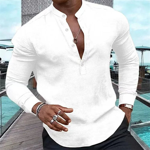 Fashion shirt men's Henry solid color half-open button stand collar