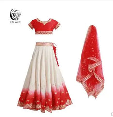 Red Wedding New Indian Dance Dress Ethnic Style Embroidered Lengha Set