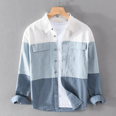 Contrast Color Patchworked Shirt Men Clothing Cotton Long Sleeve