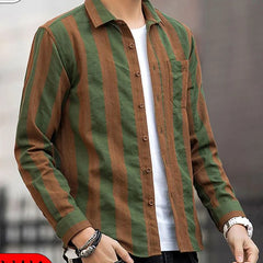 Spring Autumn New Fashion Striped Shirt Man Turn-down Collar Long