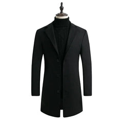 Korean Style Men Trench Coat Lapel Buttons Woolen Coat Casual Overcoat