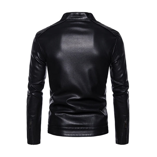 2022 PU Casual Leather Jacket Men Fleece Motorcycle Biker Slim Fit