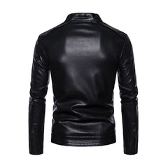 2022 PU Casual Leather Jacket Men Fleece Motorcycle Biker Slim Fit