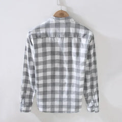 Men Clothing 2022 Autumn New Japanese Style Fresh Plaid Long-sleeved